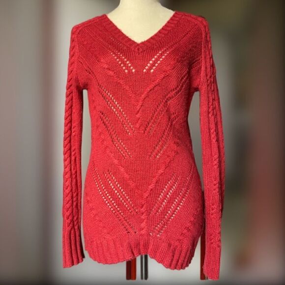 Buffalo by David Bitton Bright Red Knit V-Neck Pullover Sweater (Size: Medium) - Picture 4 of 12